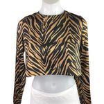 ZARA Black Brown Satin Zebra Animal Print Long Sleeve Blouse Crop Top Size XS Photo 0