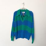 Beach Riot [] Green Blue Rugby Striped Wynn Open Knit Long Sleeve Sweater Large Photo 2