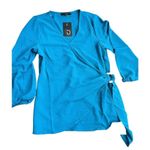 Fred David  turquoise long sleeve asymmetrical wrap blouse NWT Photo 4