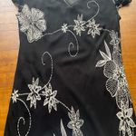 Vintage Y2K Eva Blue Black Floral Beaded V Neck Dress Women's Size 10 Photo 5