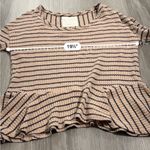 Free People We The Oversized Tan & Black Striped Waffle Knit Peplum Top Size S Photo 7