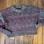 EXPRESS Women’s Mink Pink cropped crew neck Purple and olive Knit Sweater size small Photo 2