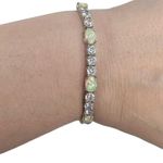Synthetic Opal and Rhinestone Bolo Slide Lock Silver Tone Bracelet Photo 5