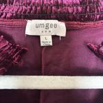 Umgee Top Womens Large Burgundy Crushed Velvet Ruffle Cold Shoulder Blouse Photo 5