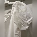 Timing White Blouse Crop Top With Mesh & Pearl Detail Puff Sleeves - M Photo 10