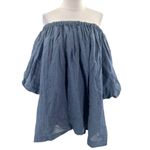 Worth Collective Cassidy 100% Linen On Off Shoulder Mini Dress in Denim Sz S Blue Photo 3