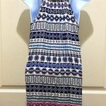 Timing Blue & White Aztec Spaghetti Strap Boho Mini Dress Photo 1