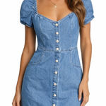 Madewell  Denim Puff-Sleeve Mini Dress Size 6 Dawnshire Wash Cotton Blue Button Photo 0