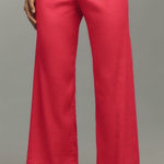 Anthropologie  NWT The Collette Linen Blend Crop Wide Leg Pants in Geranium 34 Photo 0