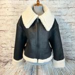 Frye Vegan Leather Faux Shearling Crop Jacket Bomber Aviator Womens Size Large Photo 1