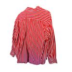 FAVORITE DAUGHTER Red White Stripe Pattern Front Button Open Hem Shirt sz Large Photo 2