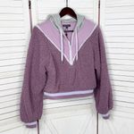 For Love & Lemons For Love & Lemons Cozy Sherpa Cropped Pullover Half Zip Hoodie Purple Small Photo 8