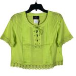 Short Sleeve Top Lace Hem Pleated Cropped Lace Up Yellow Photo 1