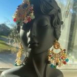 Pakistani Indian Bollywood style Earrings with tikka multicolored beads festive Red Photo 0