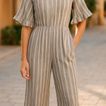 L Love Black and Cream Ruffle Belle Sleeve Jumpsuit Size M Photo 0