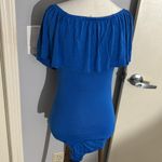 Gianni Bini M royal blue Elsie Off The Shoulder Ruffle Open Neck Bodysuit Top Photo 4
