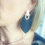 Black Vegan leather leaf earrings w/ brush gold Photo 7