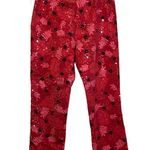 DStudio Bright Red Floral Slacks Pants With Sparkly Sequins Flat Front Size 14 Photo 1