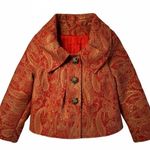 Handmade Custom Red Gold Paisley Brocade Jacket Womens Small Blazer Wide Collar Photo 0