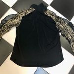7th Avenue New York & Company Black Blouse Gold Lace Long Sleeves Neck Tie Large Multiple Photo 6