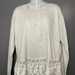LDLA Sweatshirt Womens Medium Gray Lace Hem Hoodie Pullover Boho Knit Top Photo 0