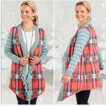 Matilda Jane  Steadfast Sweater Plaid Open cardigan Fringe Trim  Size Medium Photo 2