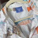 Fish dress shirt long sleeve button down coverup watercolor print beach swim White Photo 2