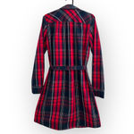 Tommy Hilfiger Red Navy Plaid Shirt mini collar Longsleeve cotton dress belt S Photo 4