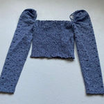 Topshop Lace Puff Sleeve Smocked Crop Top Blue Floral Mesh Size 0 Photo 0