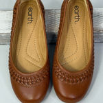 EARTH Women's "Jett" Woven Round Toe Slip On Leather Ballet Flats Med Brown Photo 0