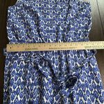 Talbots New Jumpsuit Size 8 P Womens Blue White Geometric Ikat Viscose Photo 3