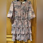 MELLODAY Layered Tiered Ruffle Chiffon Pink Paisley Lined Mini Dress Size XS Photo 1