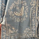 Vintage Blue Button Down Shirt with White butterfly Embroidery small euc Photo 3