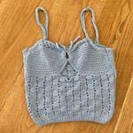 ZARA Pointelle Knit Top in Light Blue Photo 0