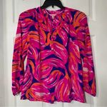 Lilly Pulitzer Elsa Silk Top in Bomber Blue Plume Bloom- Pink Orange Blue- Small Photo 2