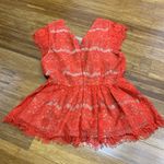 Maeve  Katrine Coral Lace Peplum Top Flutter Sleeve V Neck Back Zip Women's Small Photo 3