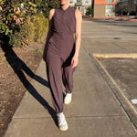 Athleta BROOKLYN UTILITY BAGGY JUMPSUIT Relax fit Color Shale Dusty Purple 14P Photo 3