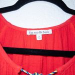 New See And Be Seen Red Embroidered Peasant Tassel Top Size Medium Photo 2