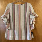 CHAPS  Womens Striped Boat Neck Ruffled Half Sleeve Cotton Tunic Top NWT Small Photo 0
