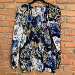 Chico's Primavera Floral Blouse Womens Size Large Navy Long Sleeve V-Neck Top Photo 2