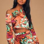 Lulus Lulu’s Satin Floral Print Off The Shoulder Top Photo 0