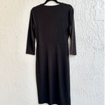 T Tahari 3/4 Sleeve Asymmetrical Slit V Neck Midi Dress Black Women's Size Small Photo 2
