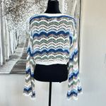 Francesca's Multicolor Crochet Bell Sleeve Fleur Tie Front Pullover NWT Photo 10