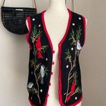 Vintage Hampshire Studio Black Zip Up Embroidered Cardinal Bird Sweater Vest, PL Size undefined Photo 0