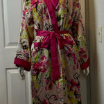 Cacique  Floral Satin Barn Robe Set with Pink and Green Accents Size 14/16 Photo 0
