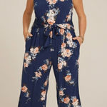 Maurice's  24/7 Navy Blue Floral Jumpsuit Photo 0