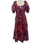 Anthropologie  The Somerset Puff-Sleeve Maxi Dress Floral Orange Purple Small Photo 2