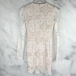 Missguided Lace Plunge V Neck Long Sheer Sleeve Bodycon Mini Dress White Boho 0 Photo 5
