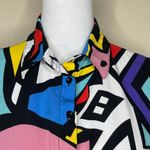 Big Dart Vintage Op Art Dopamine Colorblock Button Collared Blouse Shirt Top 8 Black Photo 2