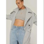 Nasty Gal Oversized Gray Faux Wool Classic Trench Coat Double Breasted Sz 10 Photo 1